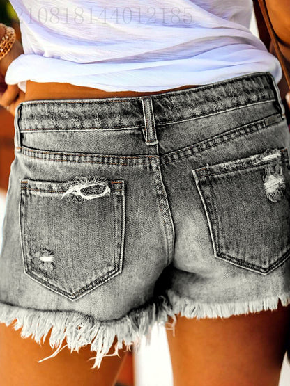 Women's Washed Denim Distressed Relaxed-Fit Mid-Rise Straight-Leg Shorts in Gray - product view