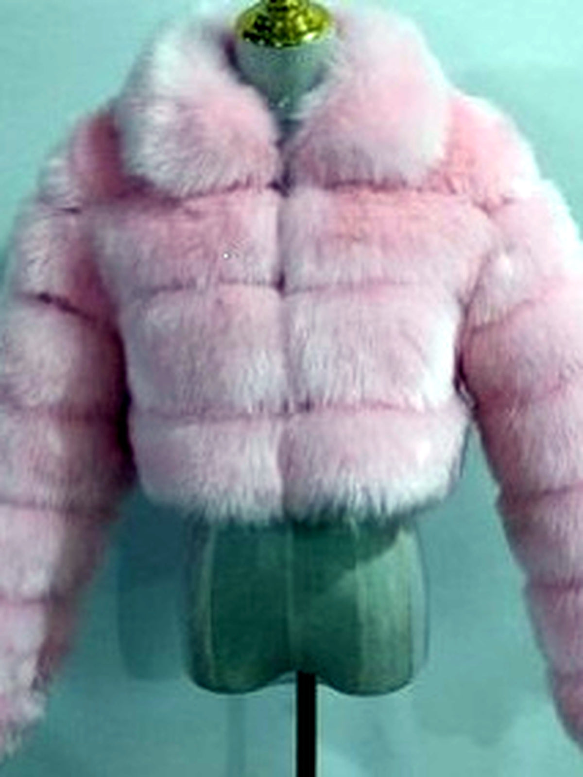 Women's Faux-Fur Point-Collar Stand-Collar Patchwork Long-Sleeve Coat in Pink - product view