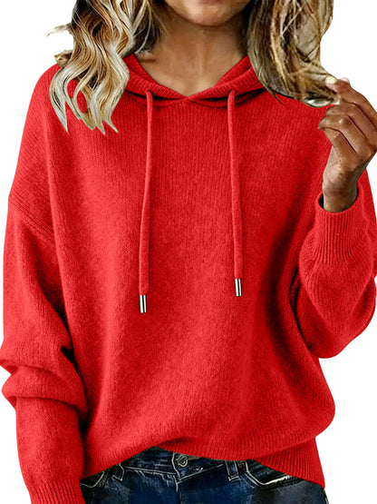 Women's Solid Color Long Sleeve Knit Sweater in Red - product view