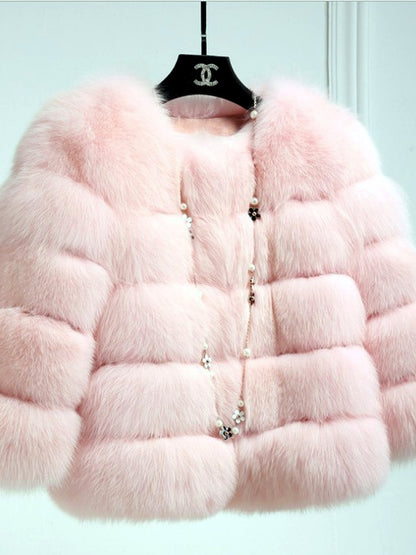 Women's Jacquard Patchwork Long-Sleeve Jacket in Pink - product view