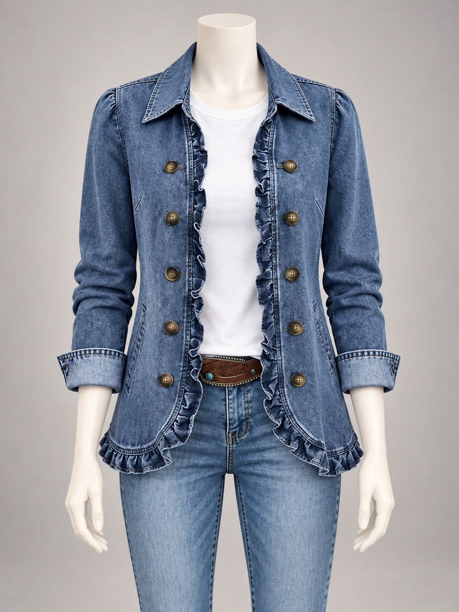 Women's Denim Point-Collar Button-Front Relaxed-Fit Cardigan