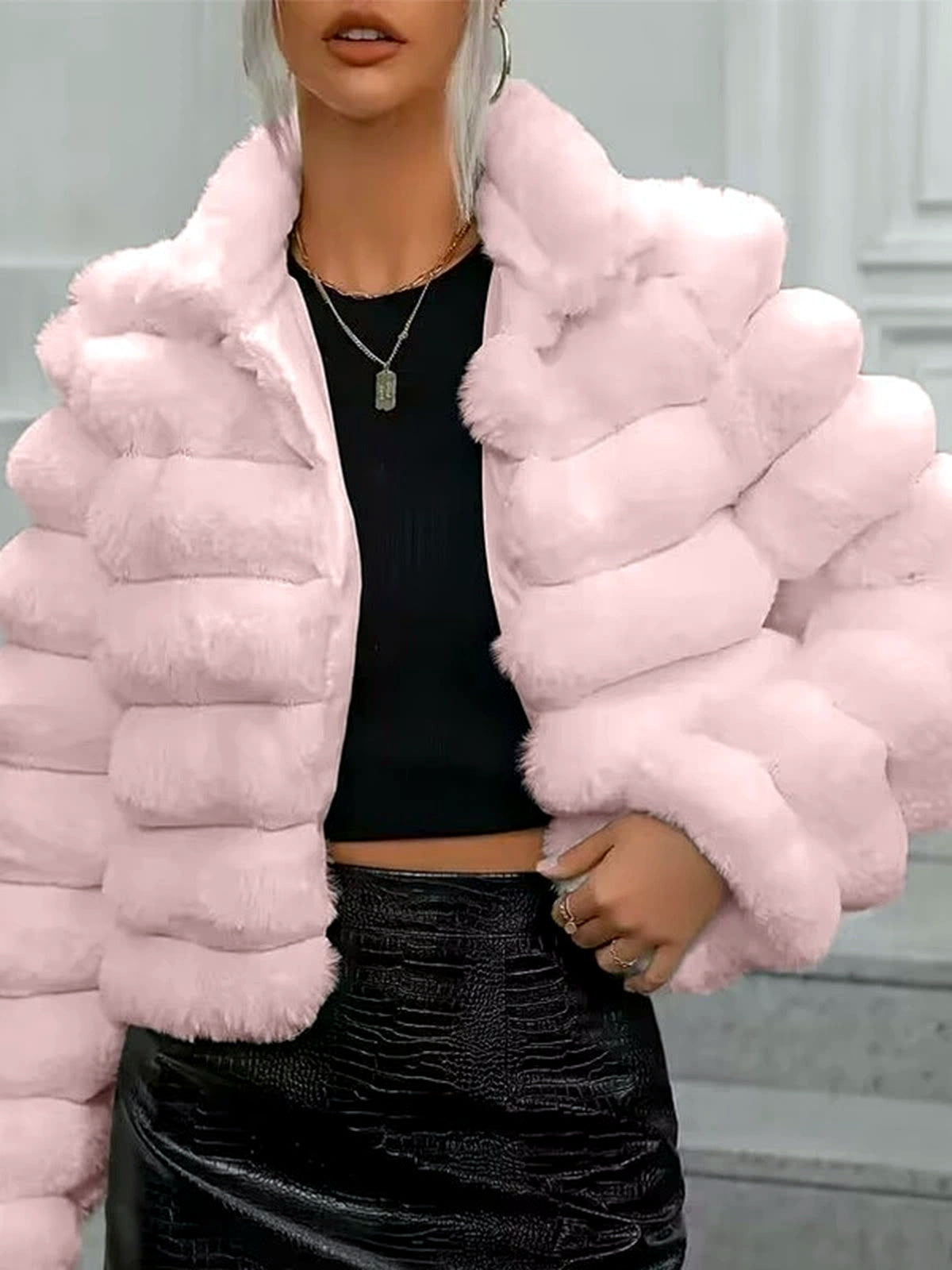 Women's Faux-Fur Long-Sleeve Coat - product detail view 5
