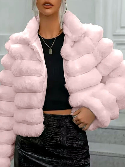 Women's Faux-Fur Long-Sleeve Coat - product detail view 5