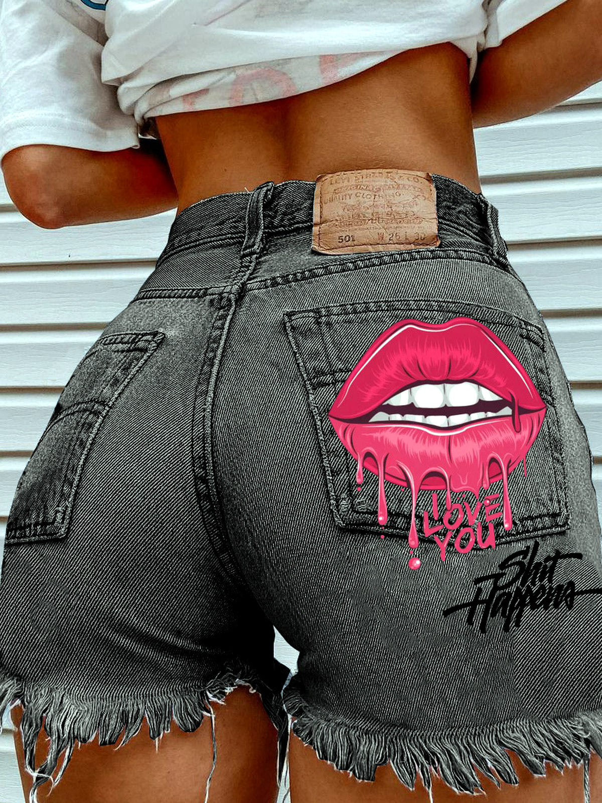 Women's Denim Printed Distressed Relaxed-Fit High-Waist Straight-Leg Shorts - product detail view 7
