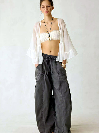 Women's Elastic Waist Wide Leg Pants Loose Casual Fall Winter Trousers - product detail view 6