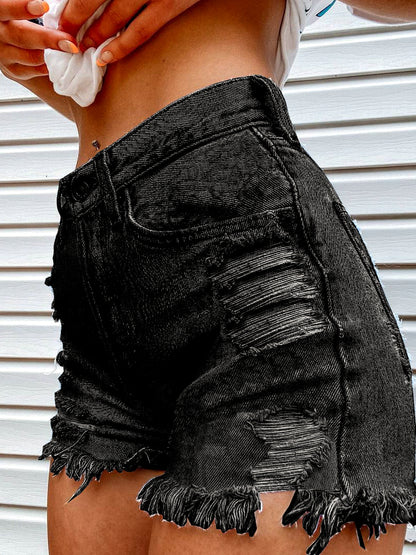 Women's Denim Printed Distressed Relaxed-Fit Mid-Rise Streetwear Shorts - product detail view 7