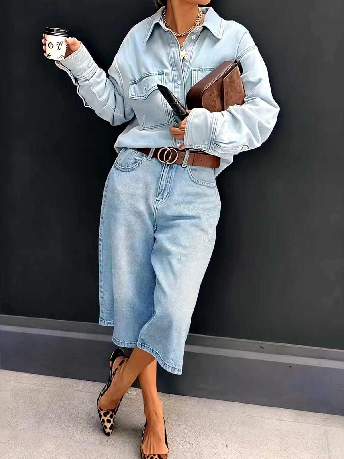 Women's Denim Solid-Color Stretch Relaxed-Fit Mid-Rise Wide-Leg Jeans - product detail view 6