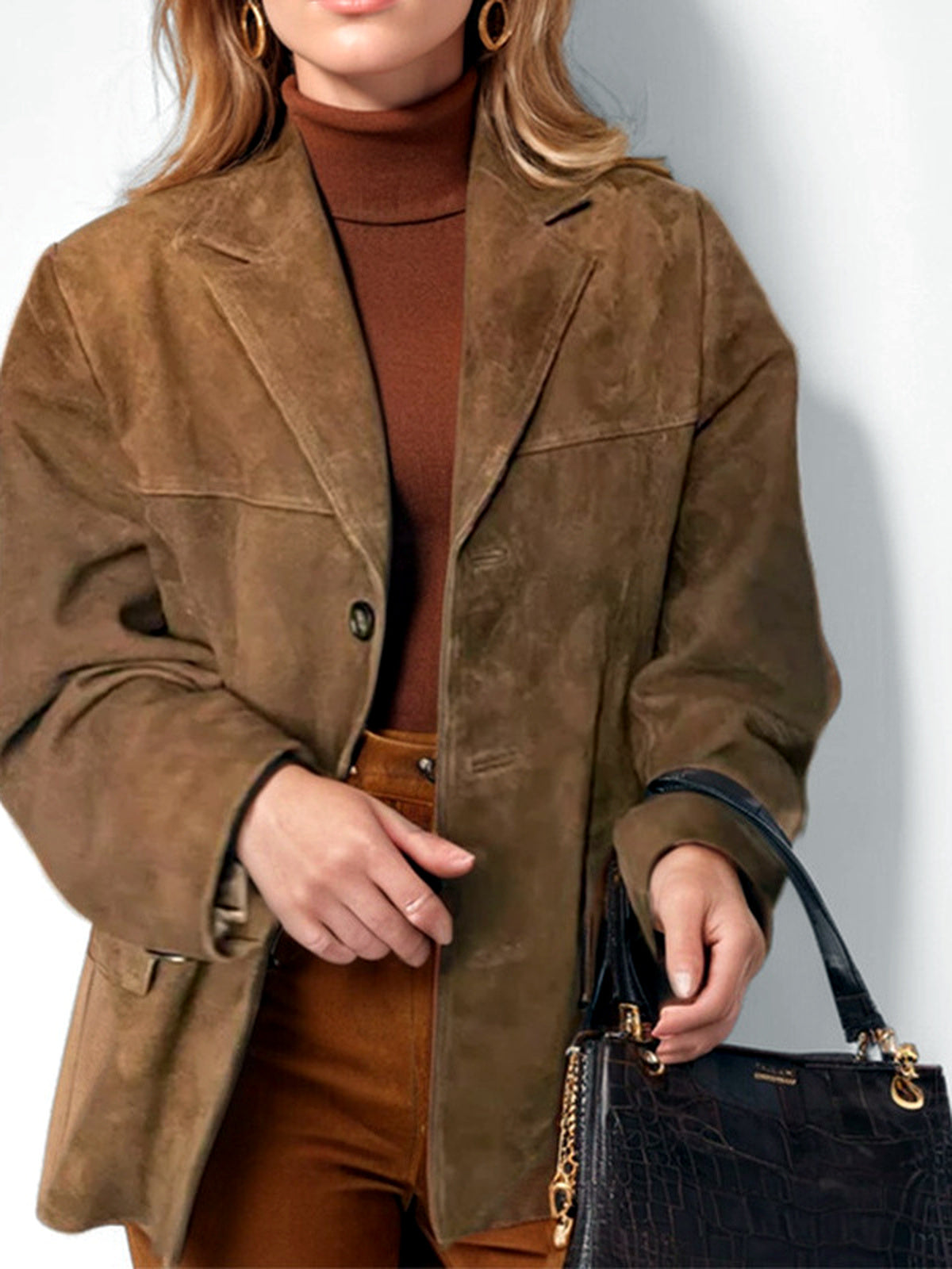 Women's Solid-Color Relaxed-Fit Single-Breasted Button-Front Point-Collar Pocket Blazer - product detail view 1