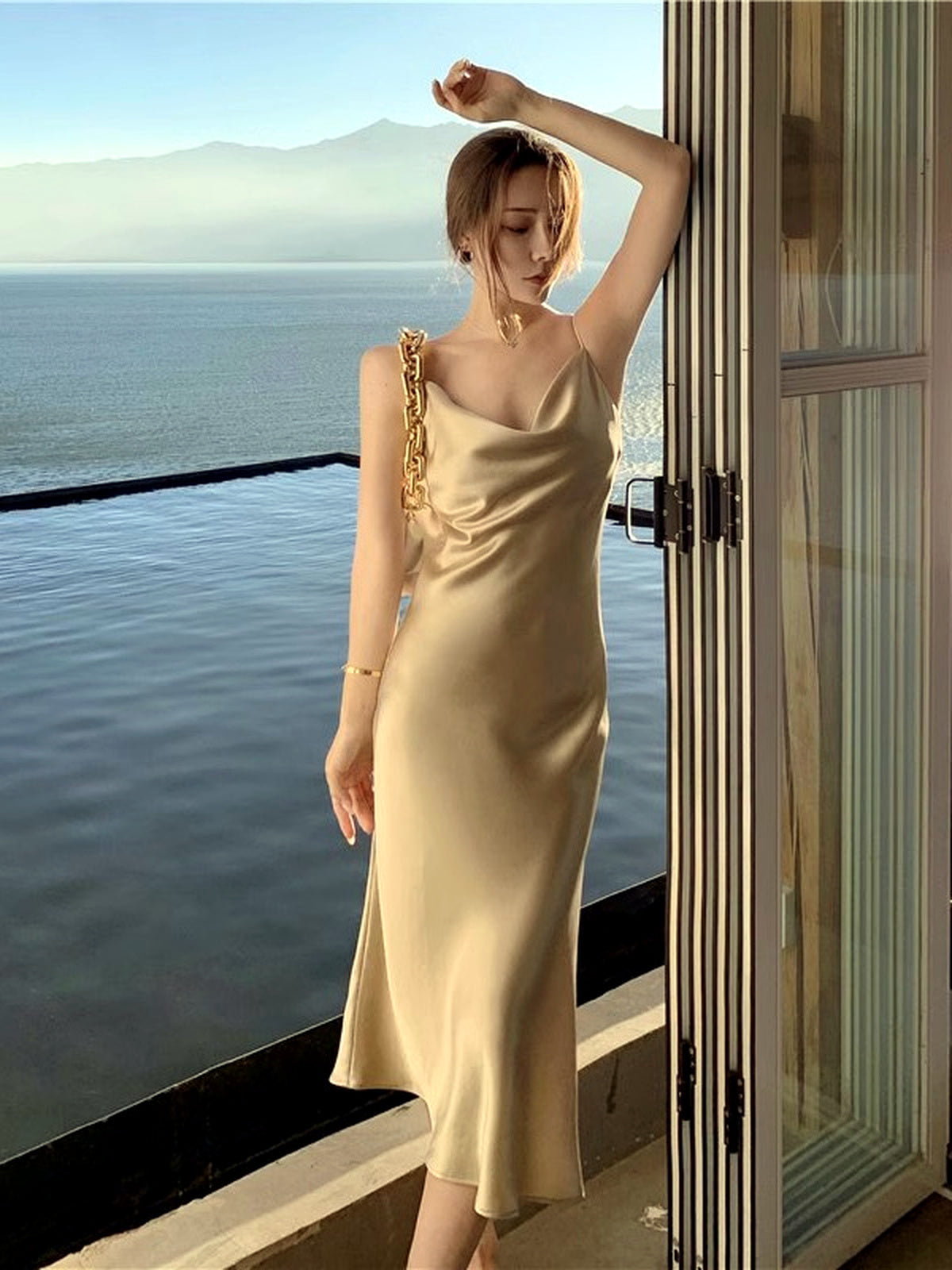 Women's Evening Solid-Color Straight-Leg Zip-Front Party Dress - product detail view 7