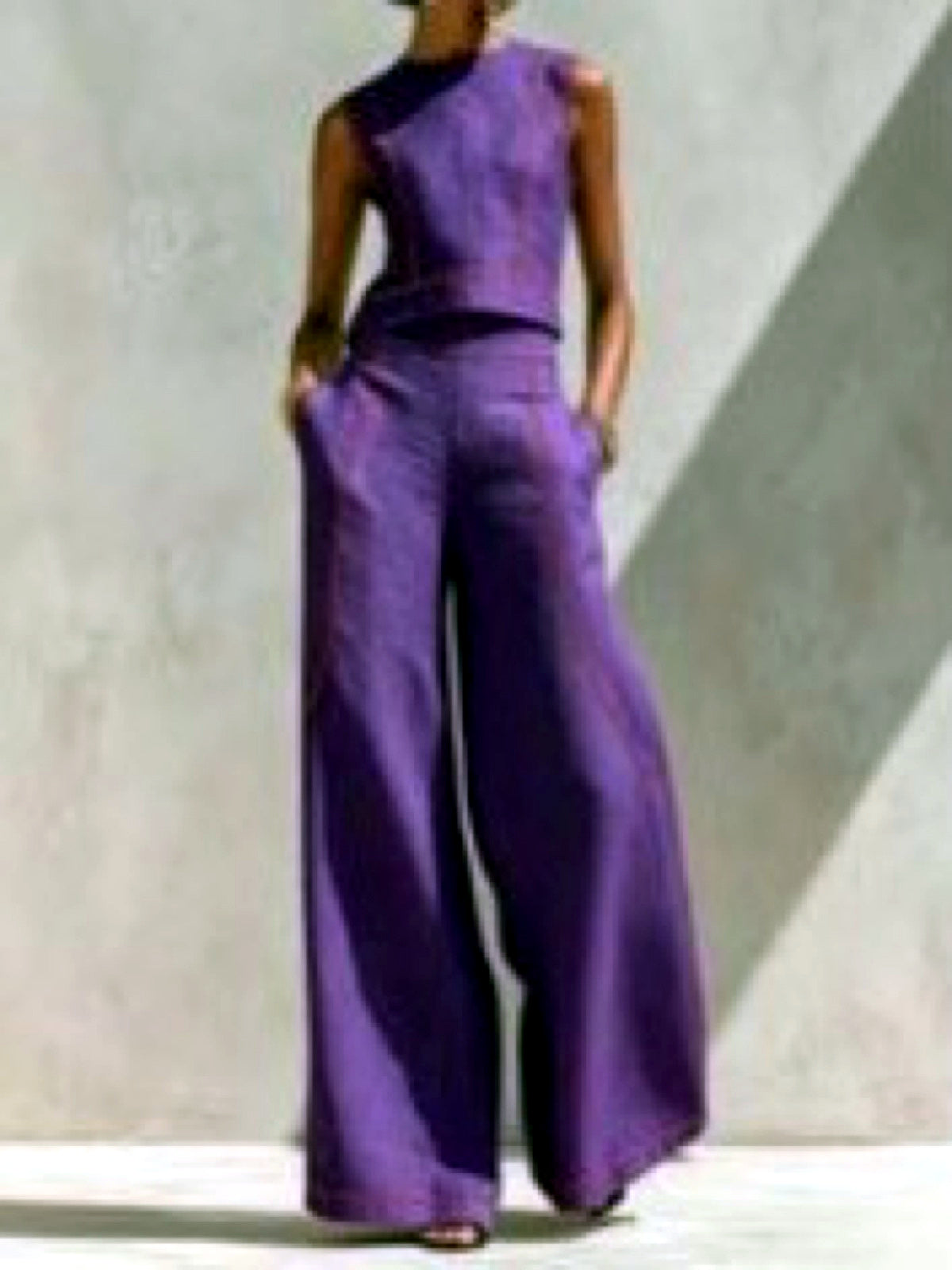 Women's Colorblock Sleeveless Wide-Leg Top & Pants Set in Purple - product view