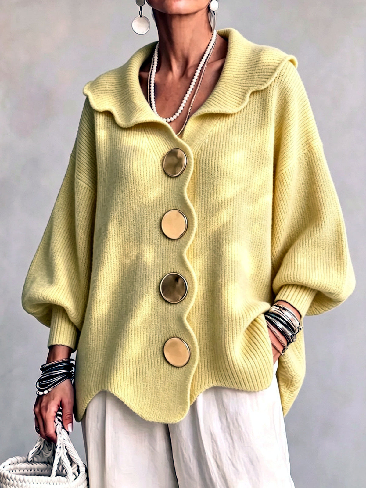 Women's V-Neck Long-Sleeve Top in Yellow - product view