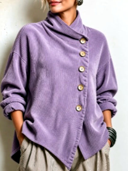 Women's Corduroy Relaxed-Fit Asymmetric Jacket in Purple - product view