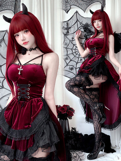 Women's Halloween Witch-Inspired Vampire-Inspired Lace-Trim Dress - product detail view 7