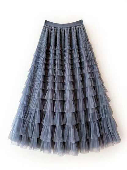 Women's Solid-Color Patchwork Longline Stretch Midi High-Waist Skirt in Gray - product view
