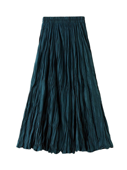 Women's Patchwork Stretch Midi Mid-Length Ruched Skirt in Blue - product view