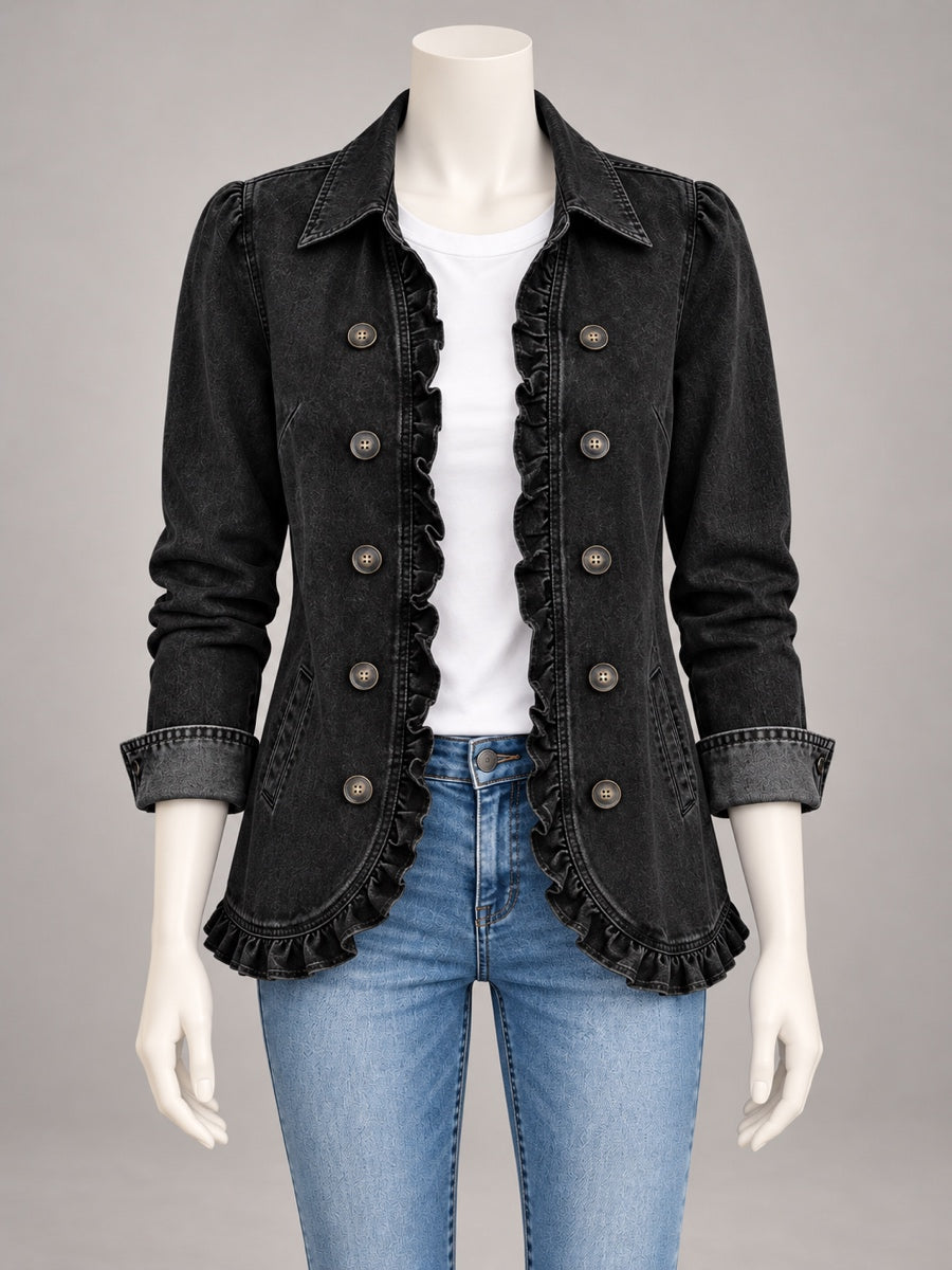Women's Denim Point-Collar Button-Front Relaxed-Fit Cardigan