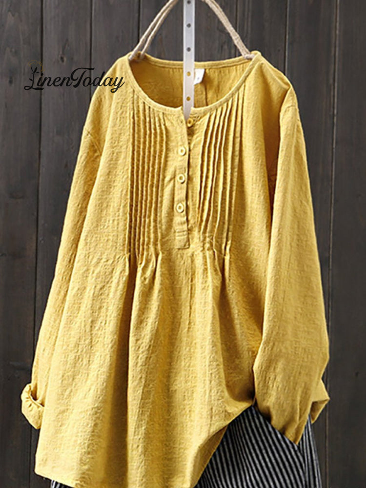 Women's Retro Cotton And Linen Casual Shirt