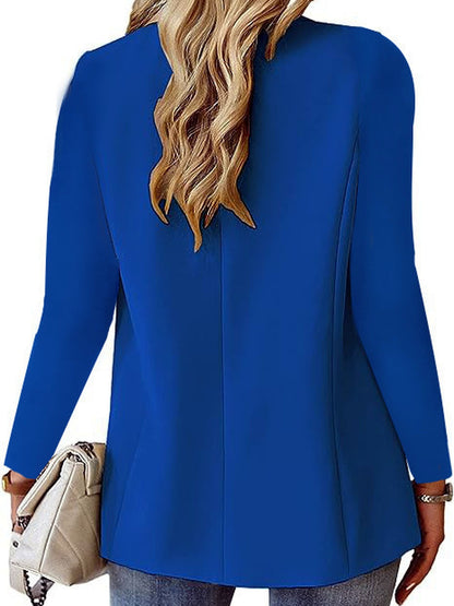 Women's Solid Color Open Front Blazer, Long Sleeve Casual Work Jacket