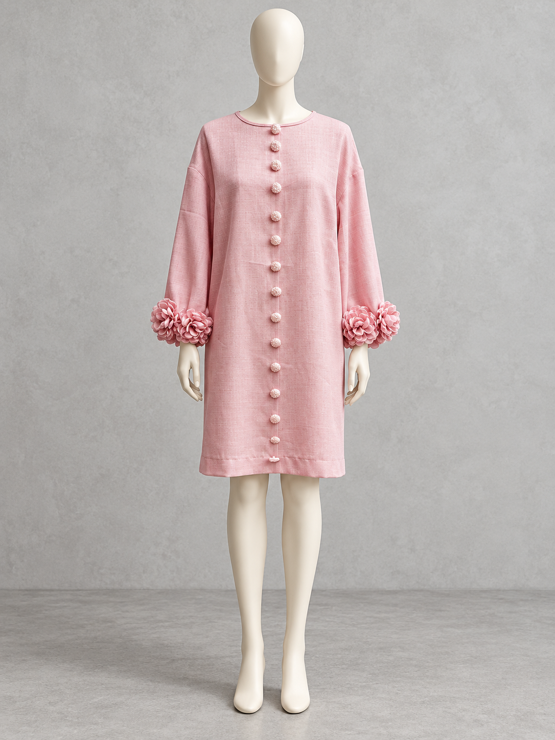 Women's Solid-Color Crew-Neck Button-Front Pullover Relaxed-Fit Dress