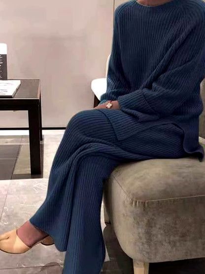 Women's Knit Solid-Color Long-Sleeve Two-Piece Set - product detail view 3