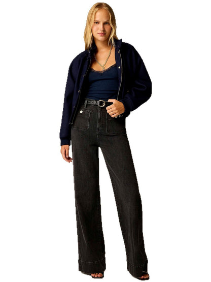 Women's Denim High-Waist Wide-Leg Washed Straight-Leg Flared Relaxed-Fit Jeans - product detail view 7
