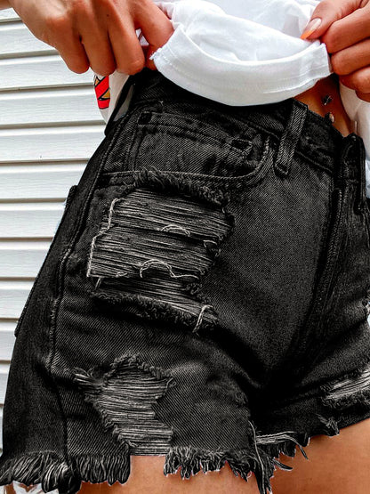 Women's Denim Printed Distressed Relaxed-Fit Mid-Rise Streetwear Shorts - product detail view 8