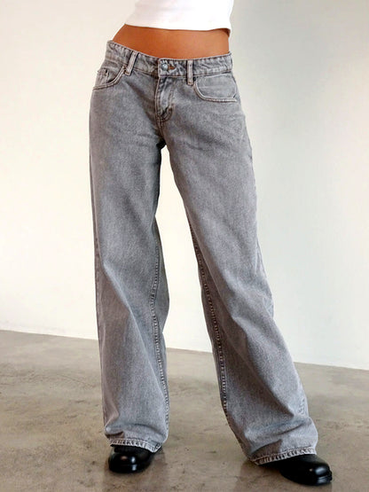 Women's Washed Denim Wide-Leg Vintage-Inspired Distressed Straight-Leg Jeans in 12176Light Gray - product view