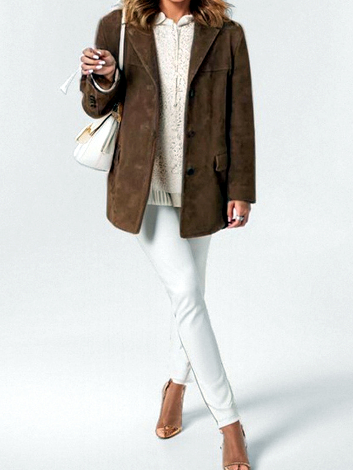 Women's Solid-Color Relaxed-Fit Single-Breasted Button-Front Point-Collar Pocket Blazer - product detail view 2