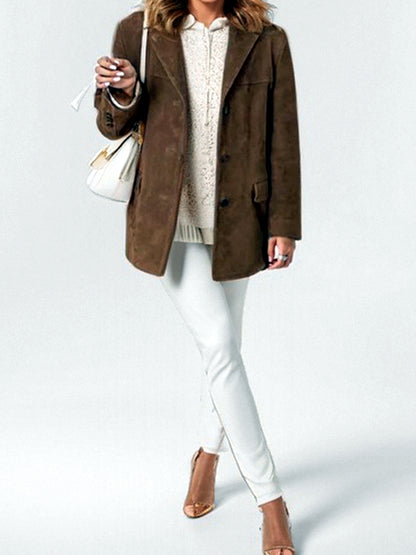 Women's Solid-Color Relaxed-Fit Single-Breasted Button-Front Point-Collar Pocket Blazer - product detail view 2