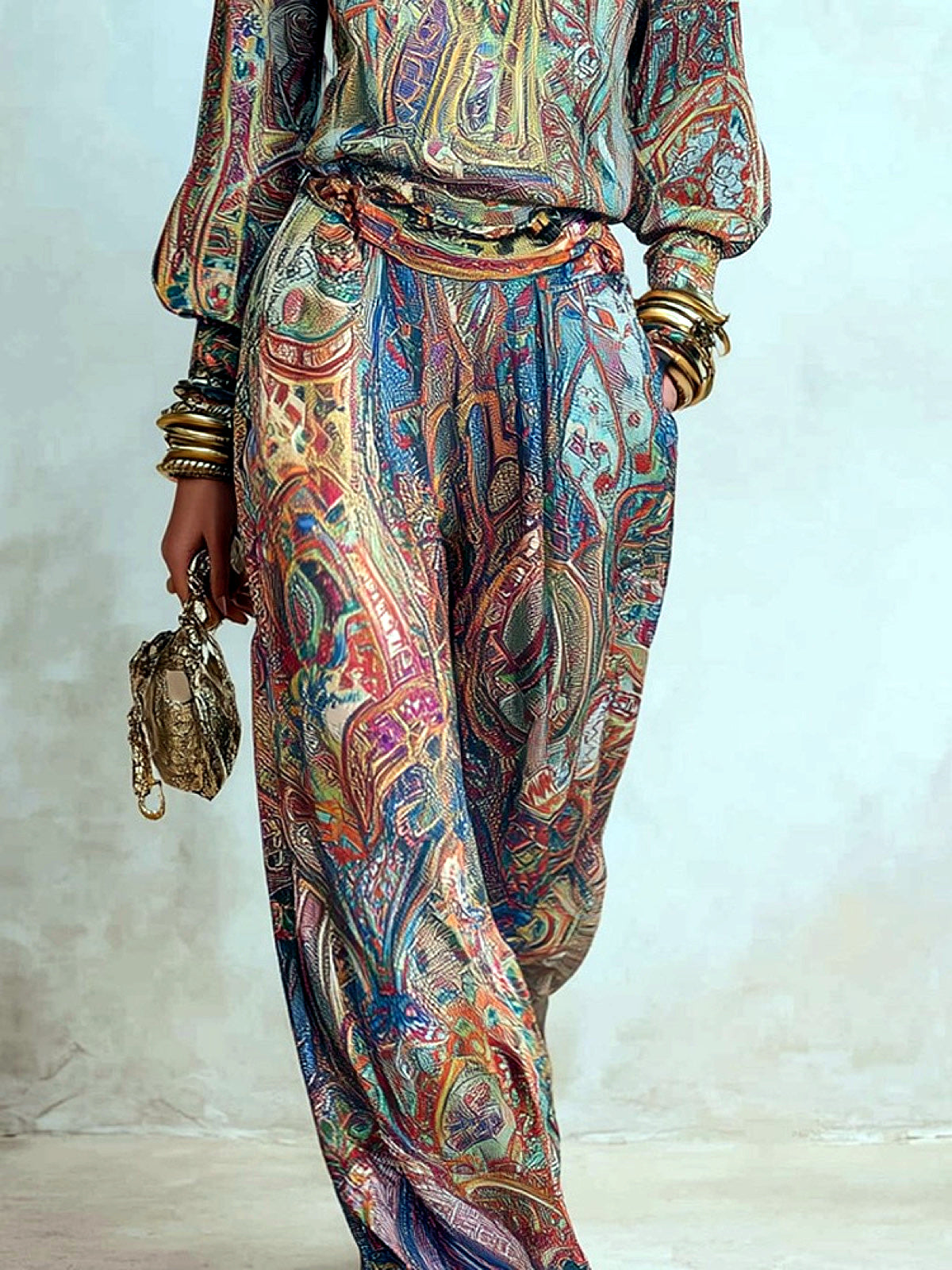 Women's V-Neck Long-Sleeve Wide-Leg Top & Pants Set - product detail view 7