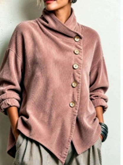 Women's Corduroy Relaxed-Fit Asymmetric Jacket in Red - product view