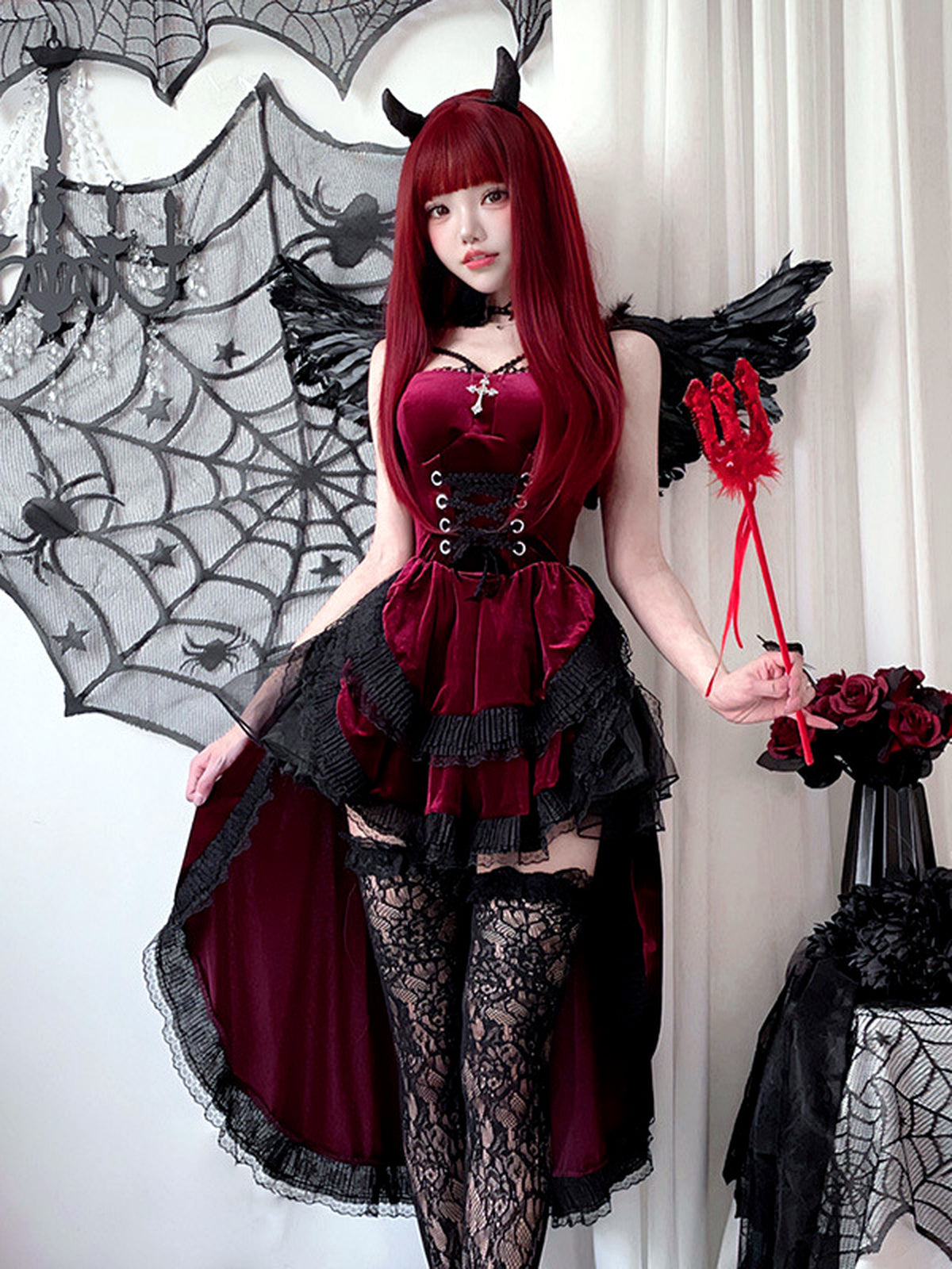 Women's Halloween Witch-Inspired Vampire-Inspired Lace-Trim Dress - product detail view 8