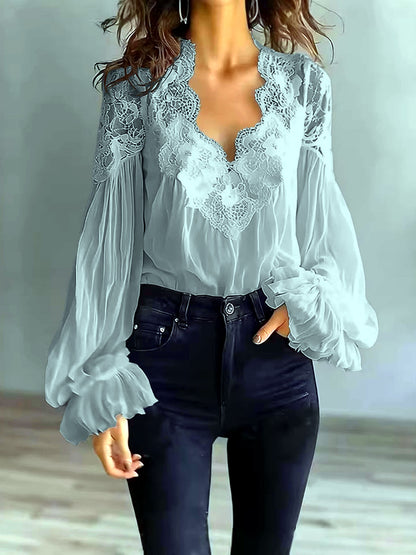 Women's Lace-Trim Patchwork Shirt in Gray - product view