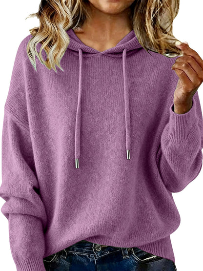 Women's Solid Color Long Sleeve Knit Sweater in Purple - product view