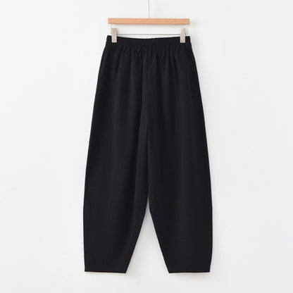PromiseGift Retro Relaxed Fit Tapered Trousers | Sustainable Ramie Cotton Lantern Pants