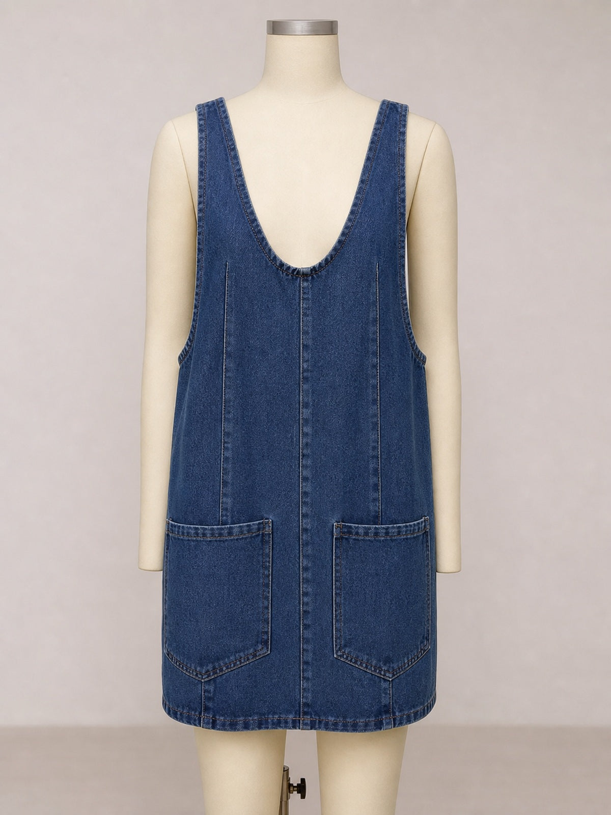 Women's Washed Denim Overall Mini Dress, Sleeveless Suspender Jumper Dress with Casual Pocket Style