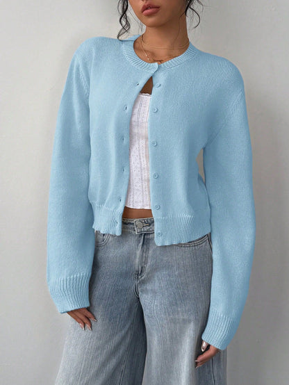 Women's Soft Knitted Cardigan | Casual Round Neck Button Down Short Sweater Jacket