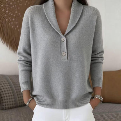 Chic Ribbed Neckline Pullover Sweater for Women - Retro Slouchy Loose Fit Jumper