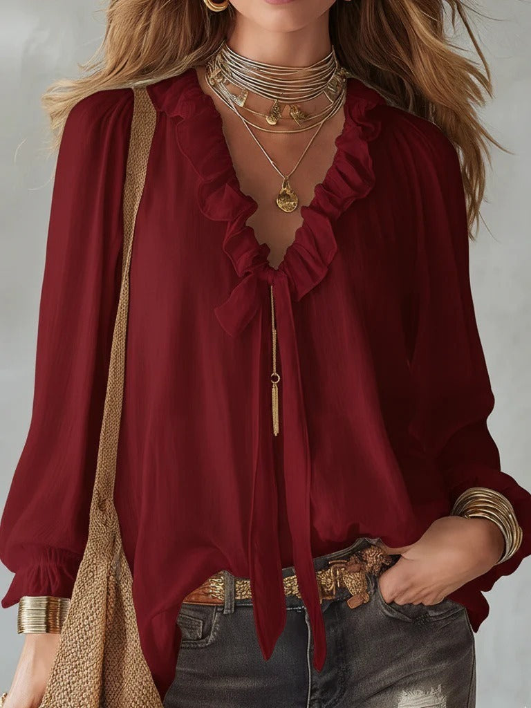 Loose Fit Smocked Peasant Top - Lightweight Long Sleeve Vacation Shirt