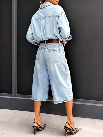 Women's Denim Solid-Color Stretch Relaxed-Fit Mid-Rise Wide-Leg Jeans - product detail view 8