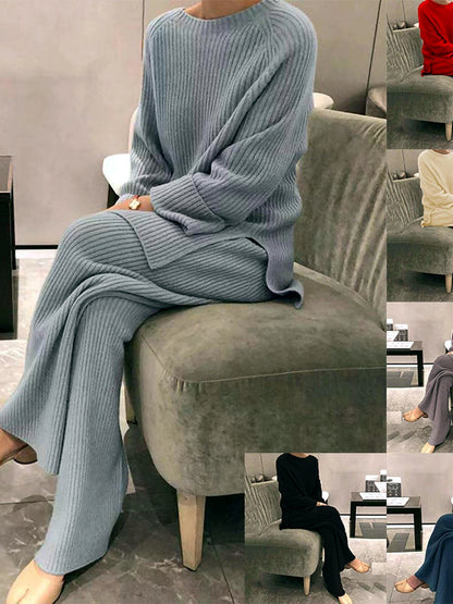 Women's Knit Solid-Color Long-Sleeve Two-Piece Set - product detail view 4