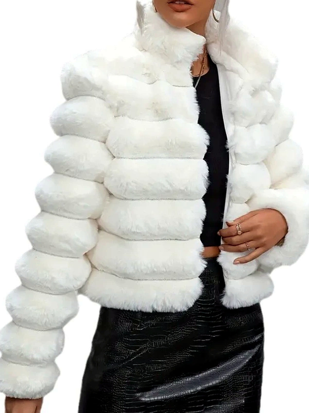 Women's Faux-Fur Long-Sleeve Coat - product detail view 7
