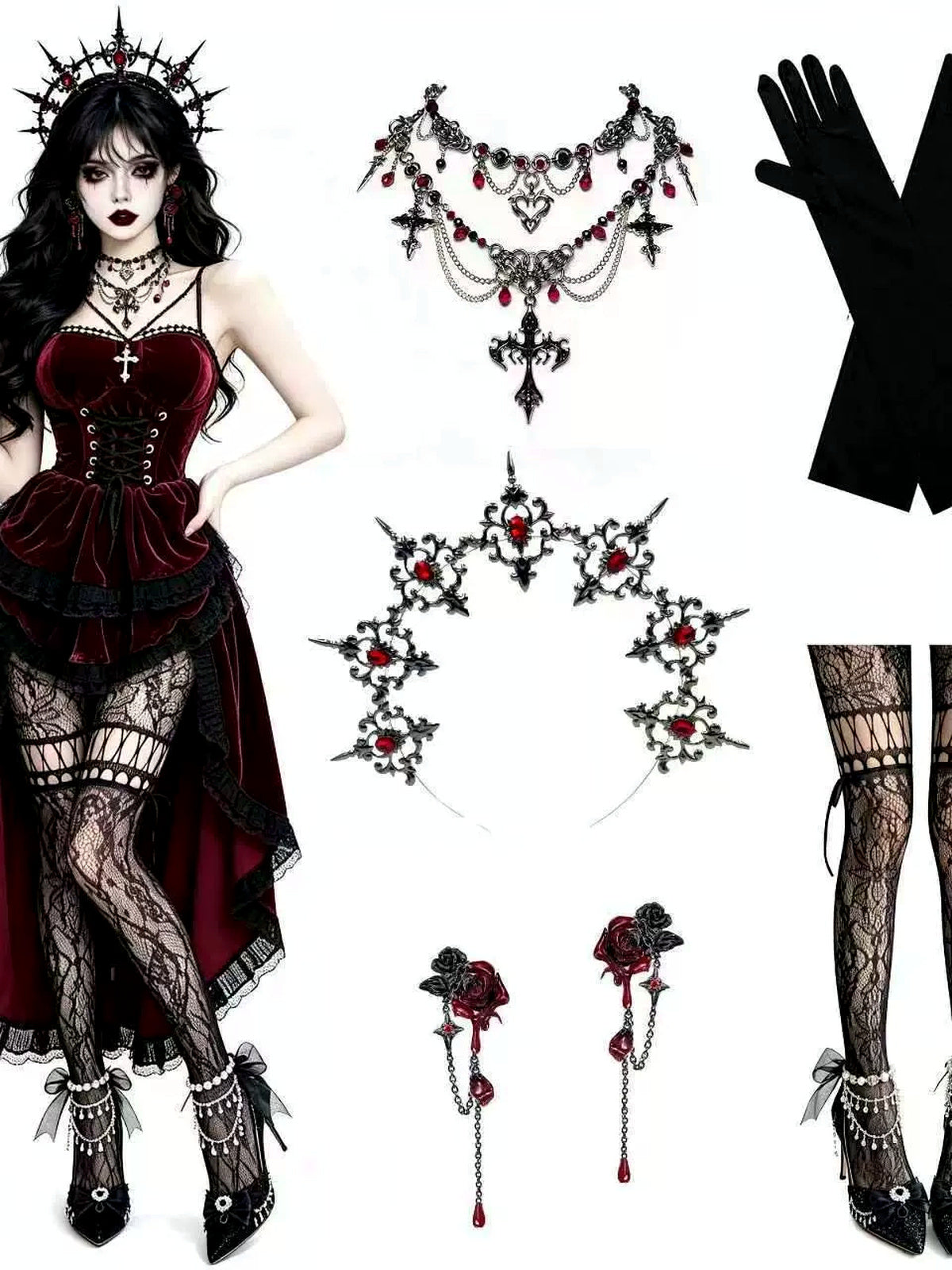 Women's Halloween Vampire-Inspired Velvet Costume - product detail view 10
