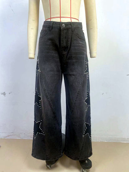 Women's Washed Straight Leg Jeans Mid Rise Loose Denim Pants - product detail view 7