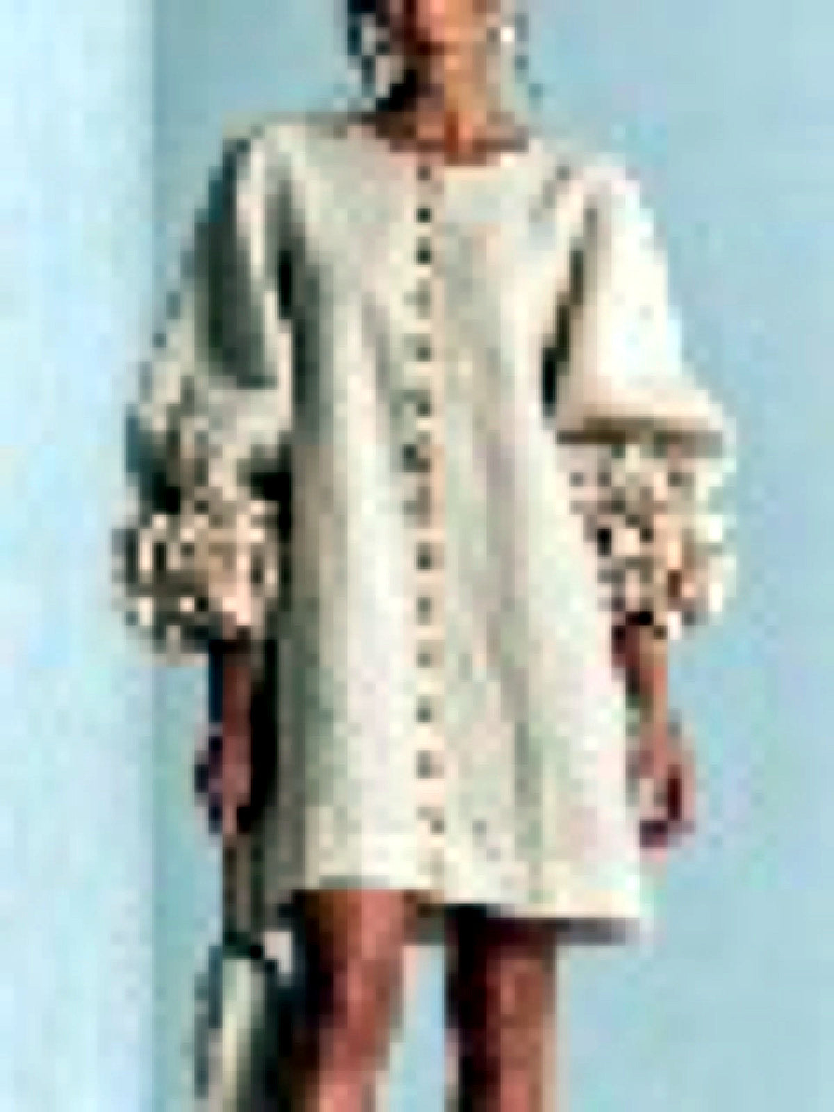 Women's Solid-Color Crew-Neck Button-Front Pullover Relaxed-Fit Dress in Apricot - product view