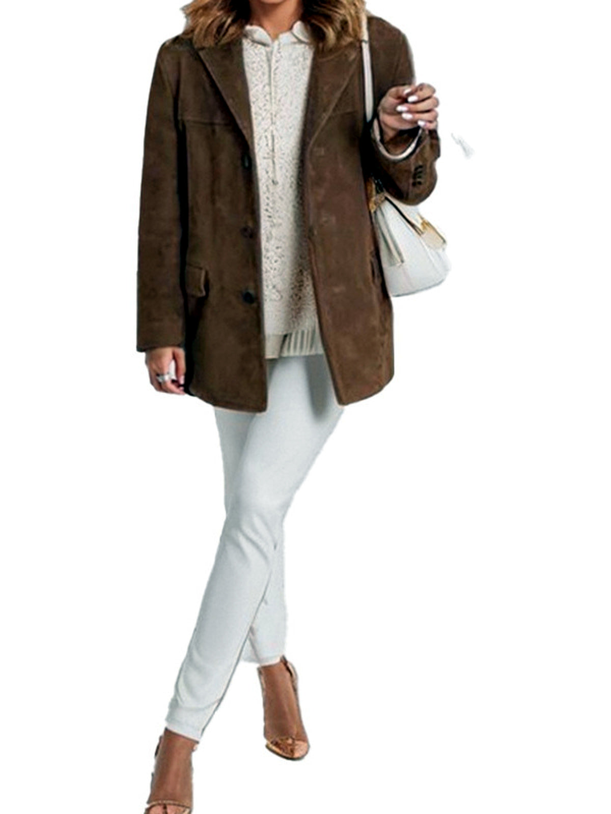 Women's Solid-Color Relaxed-Fit Single-Breasted Button-Front Point-Collar Pocket Blazer - product detail view 3