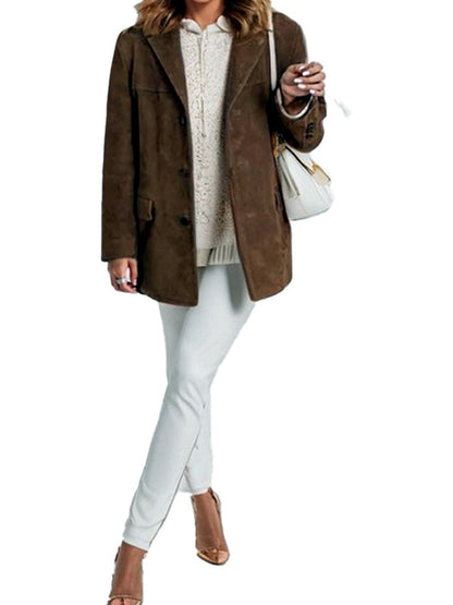 Women's Solid-Color Relaxed-Fit Single-Breasted Button-Front Point-Collar Pocket Blazer - product detail view 3
