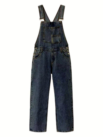 Women's Relaxed-Fit Washed Denim Bib Overalls with Utility Pocket - product detail view 7