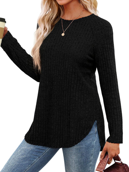 Women's Crew-Neck Relaxed-Fit Slim-Fit Long-Sleeve Top - product detail view 4
