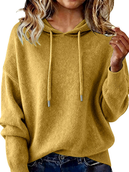 Women's Solid Color Long Sleeve Knit Sweater in Yellow - product view